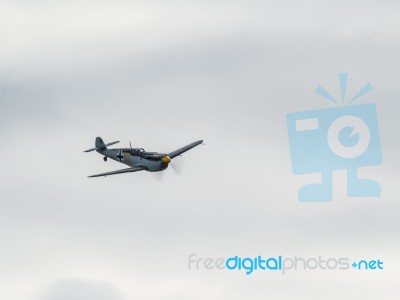 Messerchmitt Bf-109g (hispano Ha-1112 Mil Buchon) Flying Over Bi… Stock Photo