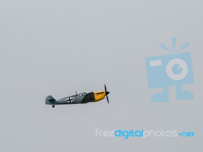 Messerchmitt Bf-109g (hispano Ha-1112 Mil Buchon) Flying Over Du… Stock Photo