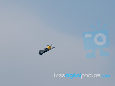 Messerchmitt Bf-109g (hispano Ha-1112 Mil Buchon) Flying Over Du… Stock Photo