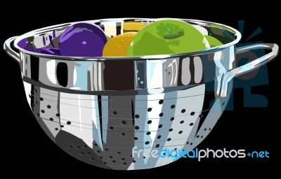 Metal Colander And Fruit Stock Image