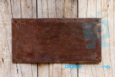 Metal Have Rust Decorative Plate On Wood Stock Photo