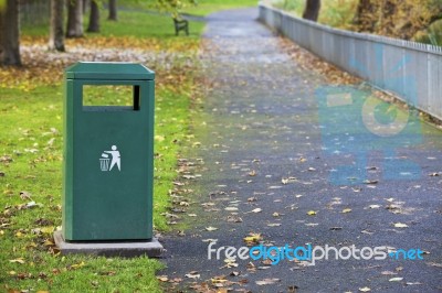 Metal Waste Container In Park Stock Photo