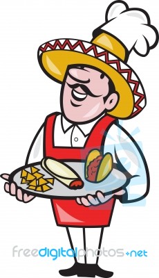 Mexican Chef Cook Plate Tacos Burrito Corn Chips Stock Image