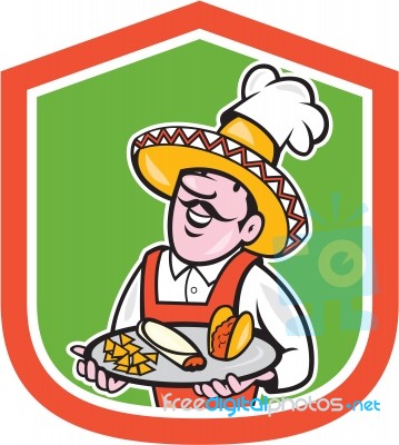 Mexican Chef Cook Shield Cartoon Stock Image