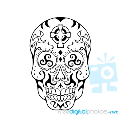 Mexican Skull Triskele Celtic Cross Tattoo Stock Image