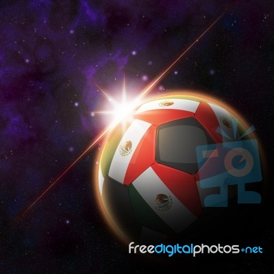 Mexico Flag On 3d Football With Rising Sun Stock Image