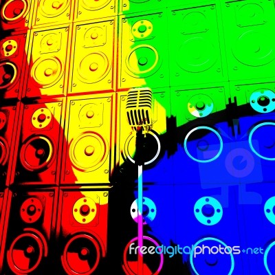 Microphone And Loud Speakers Shows Live Music Performing Or Ente… Stock Image