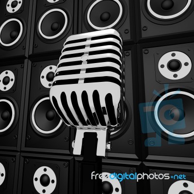 Microphone And Loud Speakers Shows Music Industry Concert Or Ent… Stock Image