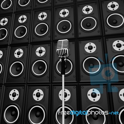 Microphone And Loud Speakers Shows Music Industry Performing Or Stock Image