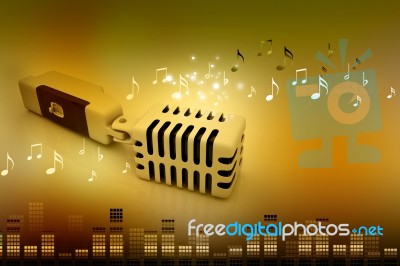 Microphone And Musical Background Stock Image