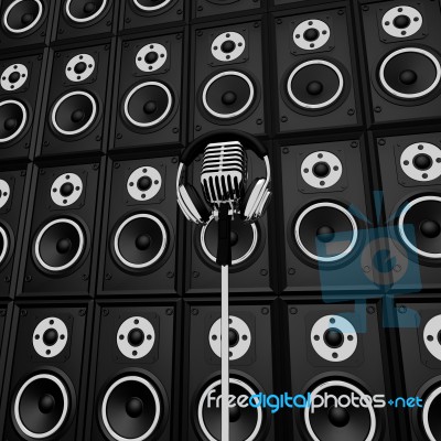 Microphone And Speakers Show Music Performance Concert Or Entert… Stock Image