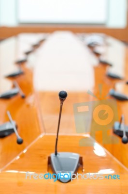 Microphone In Meeting Room Stock Photo