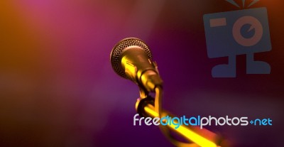 Microphone In Stage Light Stock Photo