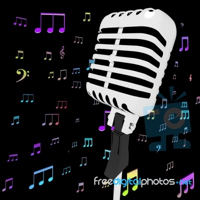 Microphone Music Closeup With Musical Notes Shows Songs Or Hits Stock Image