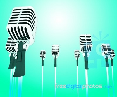 Microphones Micl Shows Music Groups Band Or Singing Hits Stock Image