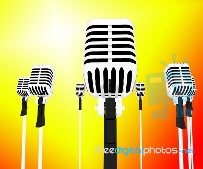 Microphones Musical Shows Music Group Songs Or Singing Hits Stock Image