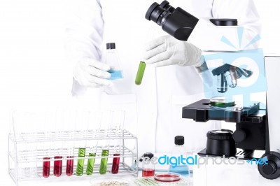 Microspope In Lab Stock Photo