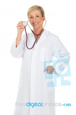 Middle Age Woman Doctor With Stethoscope Stock Photo