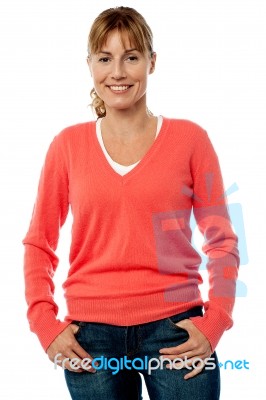 Middle Aged Lady In Stylish Trendy Wear Stock Photo