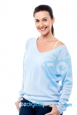 Middle Aged Woman In Trendy Outfit Stock Photo