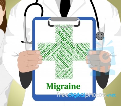 Migraine Word Represents Ill Health And Affliction Stock Image