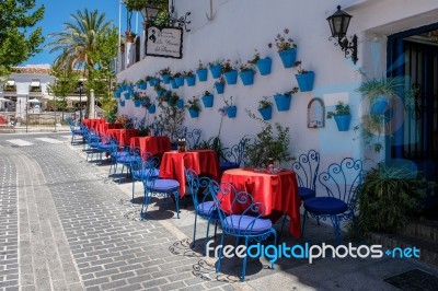 Mijas, Andalucia/spain - July 3 : Typical Street Cafe In Mijas Stock Photo