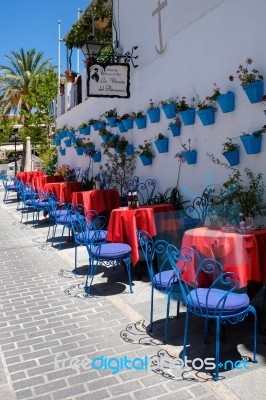 Mijas, Andalucia/spain - July 3 : Typical Street Cafe In Mijas Stock Photo