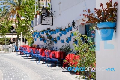 Mijas, Andalucia/spain - July 3 : Typical Street Cafe In Mijas Stock Photo