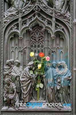 Milan, Italy/europe - February 23 : Detail Of The Main Door At T… Stock Photo