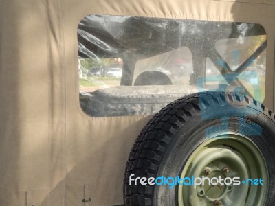 Military Cars, Equipment, Retro Items And Elements Stock Photo