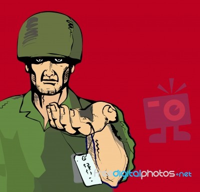 Military Man Holding Dog Tag Stock Image