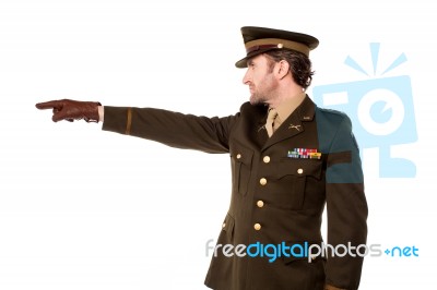 Military Personnel Pointing Away Stock Photo