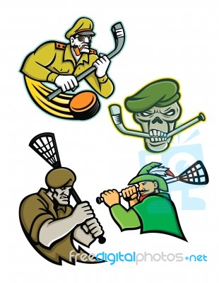 Military Warriors Lacrosse And Ice Hockey Mascot Collection Stock Image