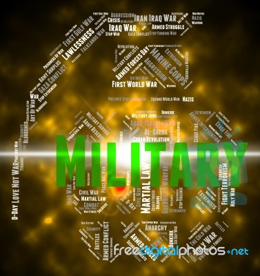 Military Word Indicates Wordcloud Soldierly And Warrior Stock Image