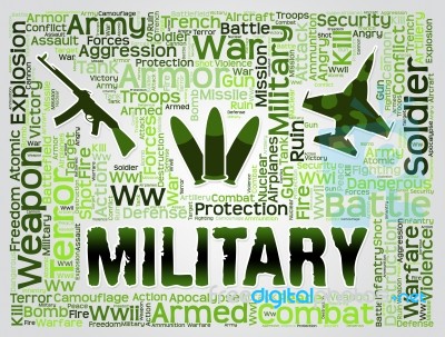 Military Word Means Armed Forces And Defense Stock Image