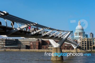 Millennium Bridge And St Pauls Cathedral Stock Photo