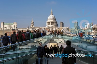 Millennium Bridge And St Pauls Cathedral Stock Photo