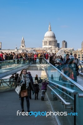 Millennium Bridge And St Pauls Cathedral Stock Photo