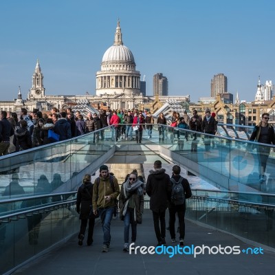 Millennium Bridge And St Pauls Cathedral Stock Photo