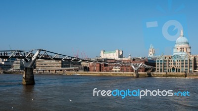 Millennium Bridge And St Pauls Cathedral Stock Photo