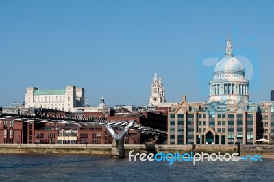 Millennium Bridge And St Pauls Cathedral Stock Photo