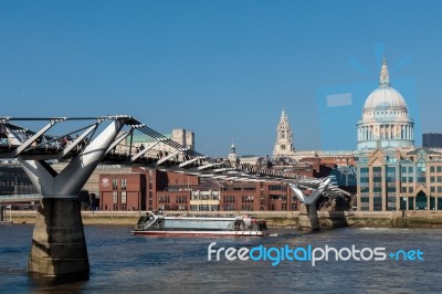 Millennium Bridge And St Pauls Cathedral Stock Photo