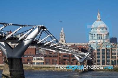 Millennium Bridge And St Pauls Cathedral Stock Photo