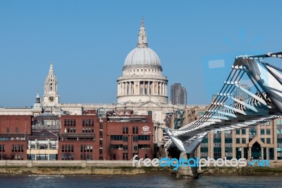 Millennium Bridge And St Pauls Cathedral Stock Photo