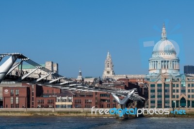 Millennium Bridge And St Pauls Cathedral Stock Photo