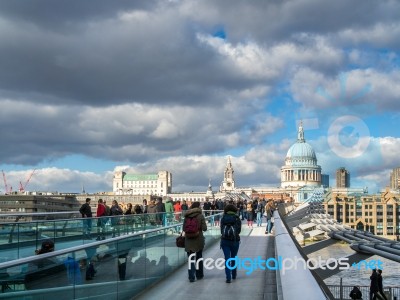 Millennium Bridge And St Pauls Cathedral Stock Photo