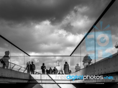 Millennium Bridge And St Pauls Cathedral Stock Photo