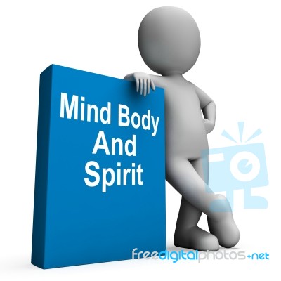 Mind Body And Spirit Book With Character Shows Holistic Books Stock Image