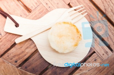 Mini Pies On Wooden Plate Stock Photo