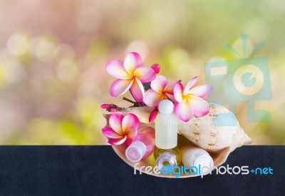 Mini Set Of Bubble Bath And Shower With Flowers Stock Photo